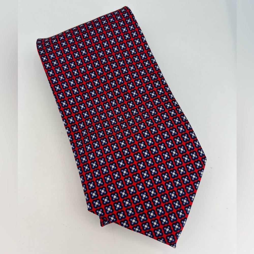 Brothers Ltd. Silk Neck Tie Red And Blue Squares Design Vintage
